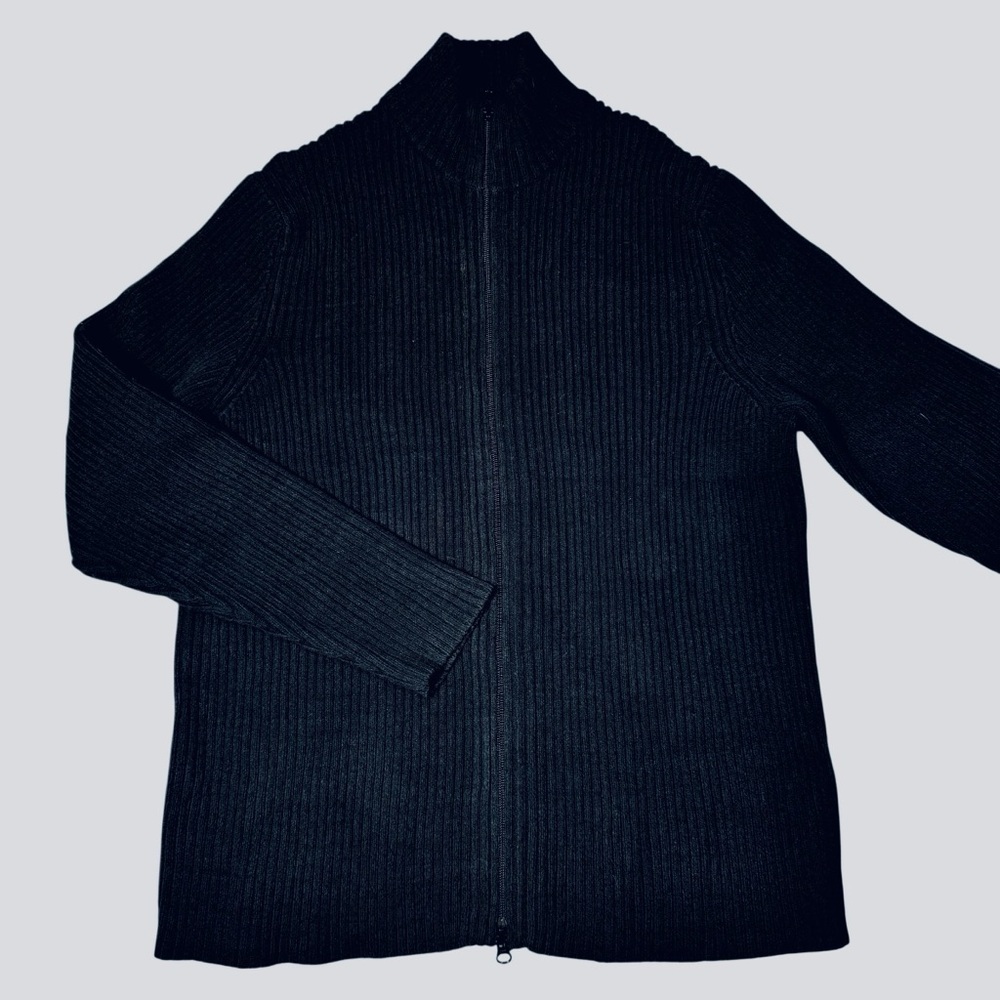 Express Black Cotton Ribbed Knit Zip Cardigan Size XL